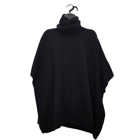 Garnet Hill Cashmere Turtleneck Poncho Sweater Size Small Black - Picture 1 of 7